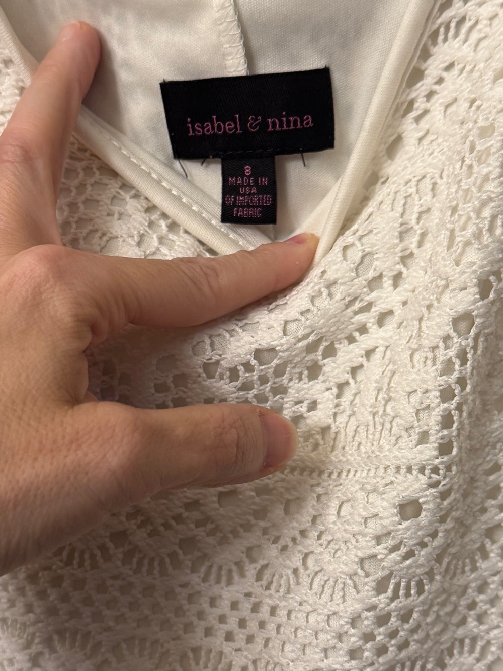 Isabel & Nina White Crochet Mini Dress with Liner Womens 8 - Picture 2 of 6